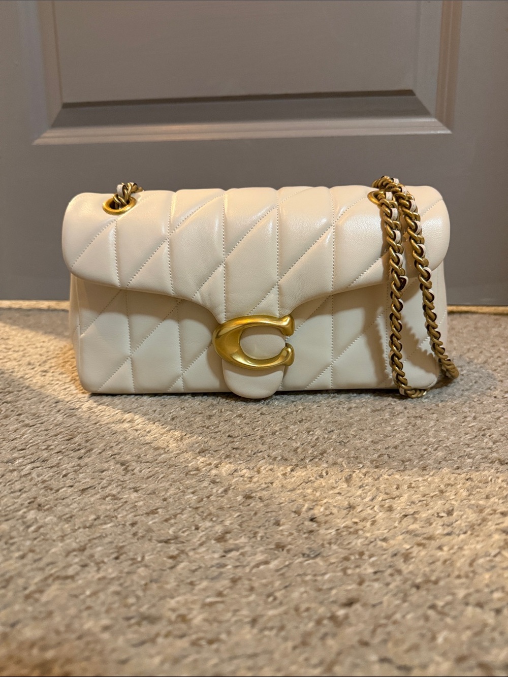 Coach Quilted Leather Shoulder Bag in Chalk with Gold Hardware